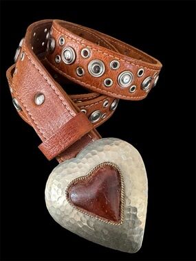 Chico’s Leather Studded Belt with Heart Buckle